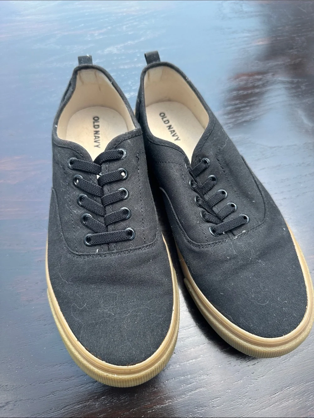 Old Navy Black Canvas Kids Sneakers with Tan Sole